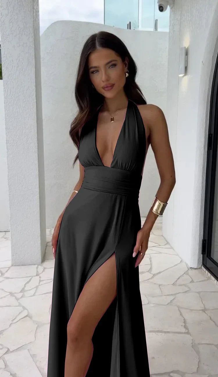 Elke | Sexy deep V-neck slit dress