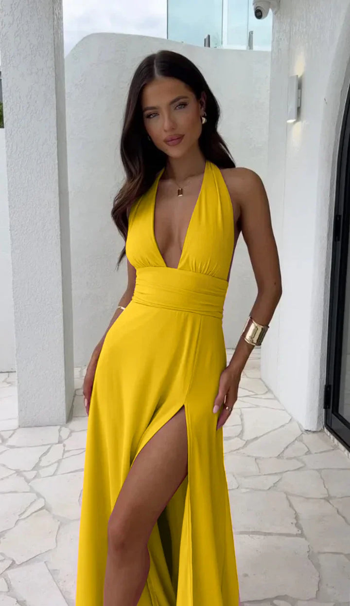 Elke | Sexy deep V-neck slit dress